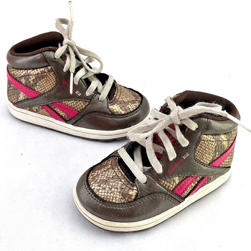 Reebok High Top Girls Sneakers Shoes Toddler 6 Pink Brown Bronze Snake